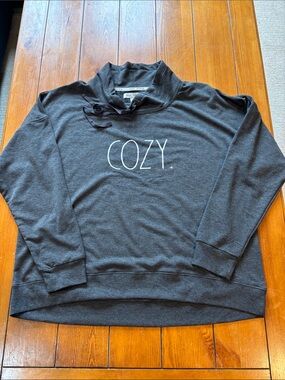 NEW Rae Dunn “COZY” Charcoal Mock Neck Soft Pullover Size L